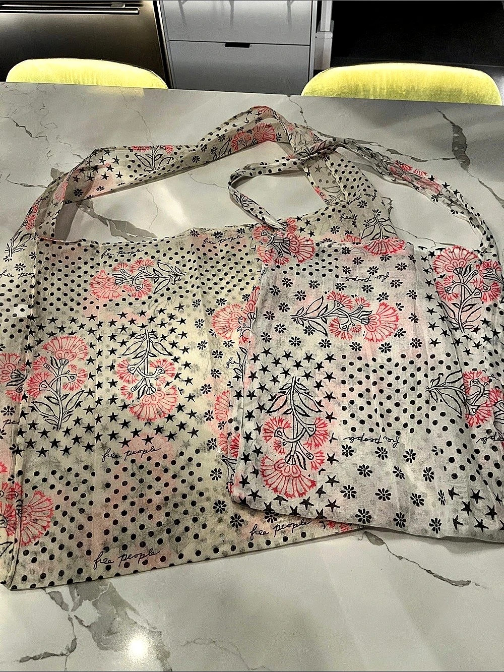 Free People Mixed Print Floral Star Polka Dot Cotton Gauze Tote Bag Tote Bags la